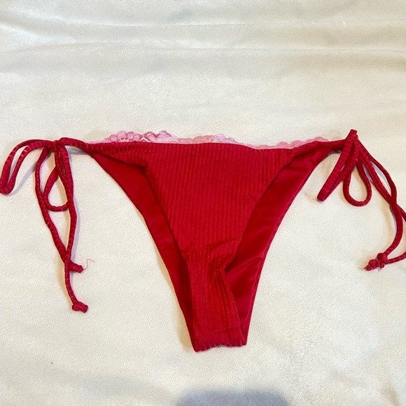 New! Beach Riot Soleil Red ribbed lace trim string Bikini Bottom 3942 - Picture 2 of 7